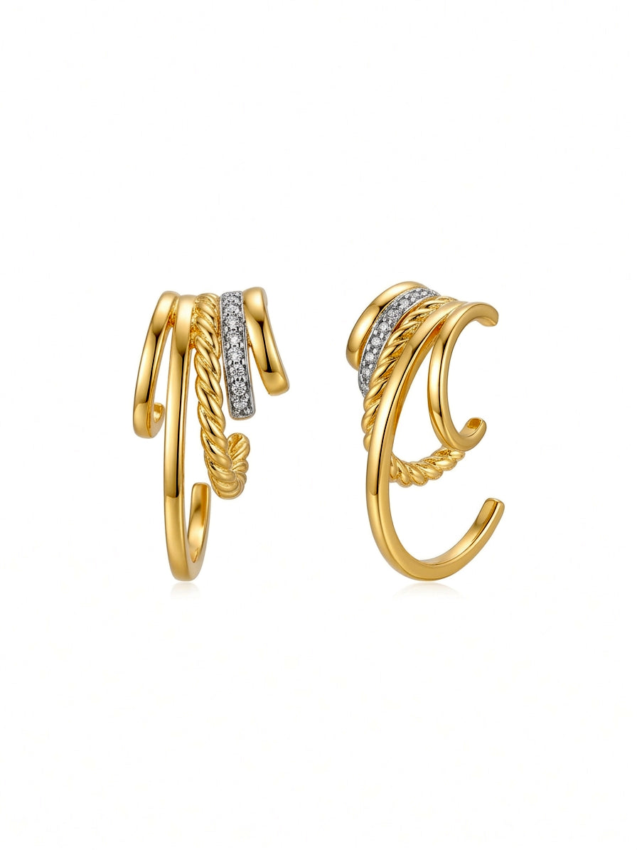 Two Tone Triple Band Twisted C Hoop Earrings wholesale jewelry VIP 14K EARRINGS  Catwalk Jewellery Europe