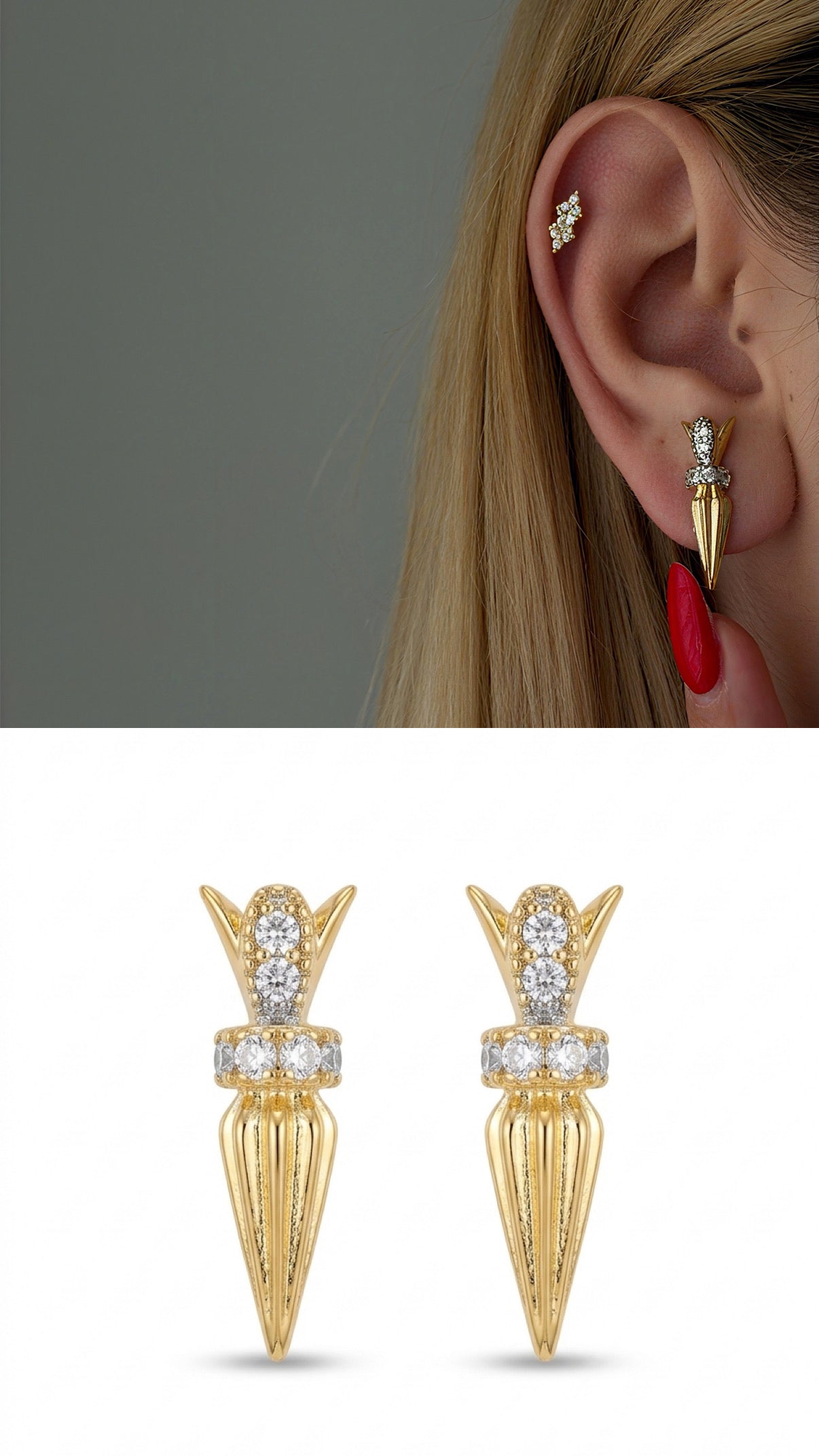 Gold Cz Pave Multi Strand Chain Dangle Earrings V2 wholesale jewelry VIP 14K EARRINGS  Catwalk Jewellery Europe