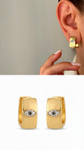 Gold Cz Pave Evil Eye Wide Huggie Hoop Earrings wholesale jewelry VIP 14K EARRINGS  Catwalk Jewellery Europe