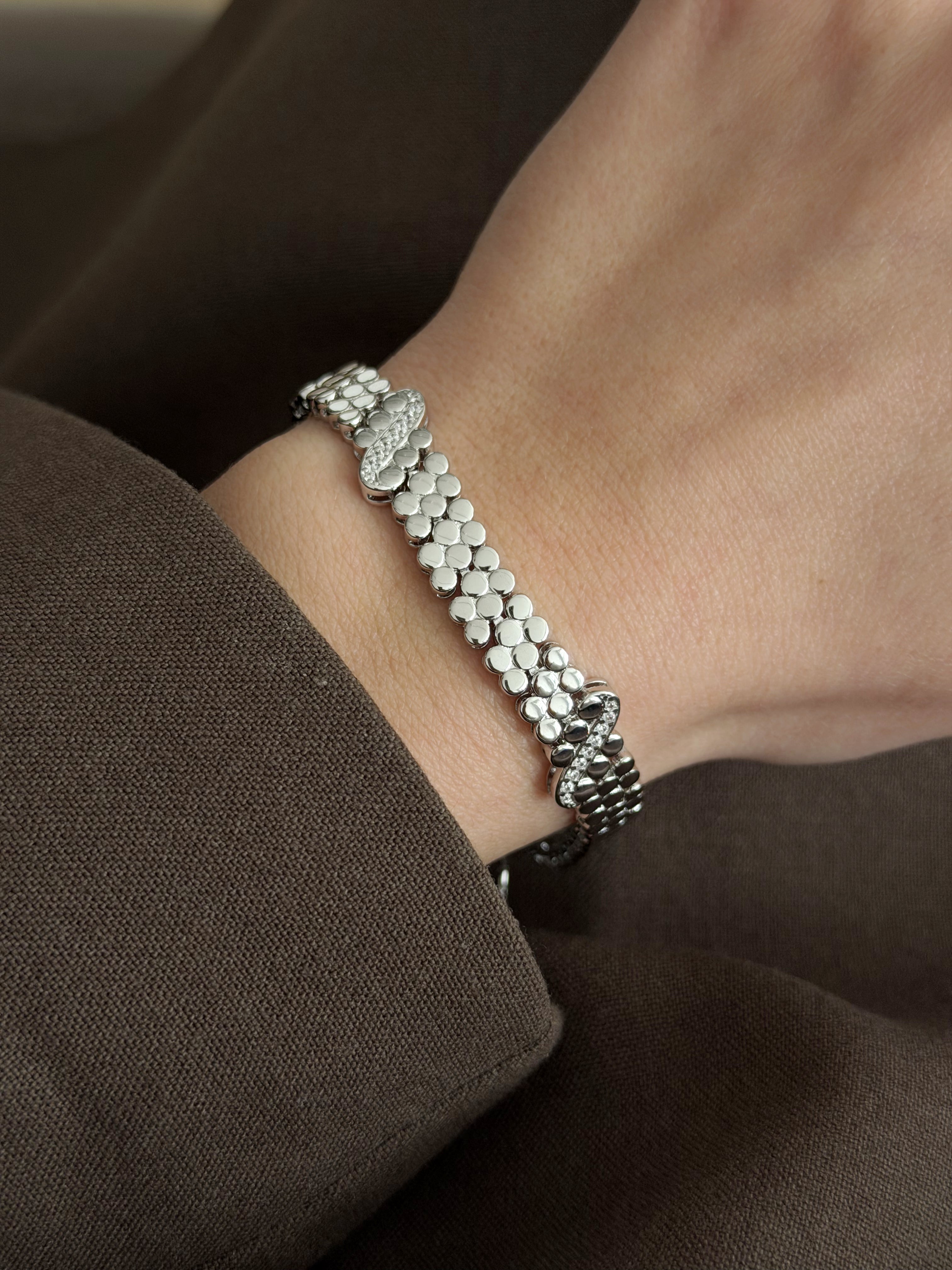 Silver Cz Pave Textured Double Disc Link Bracelet wholesale jewelry BRACELETS  Catwalk Jewellery Europe