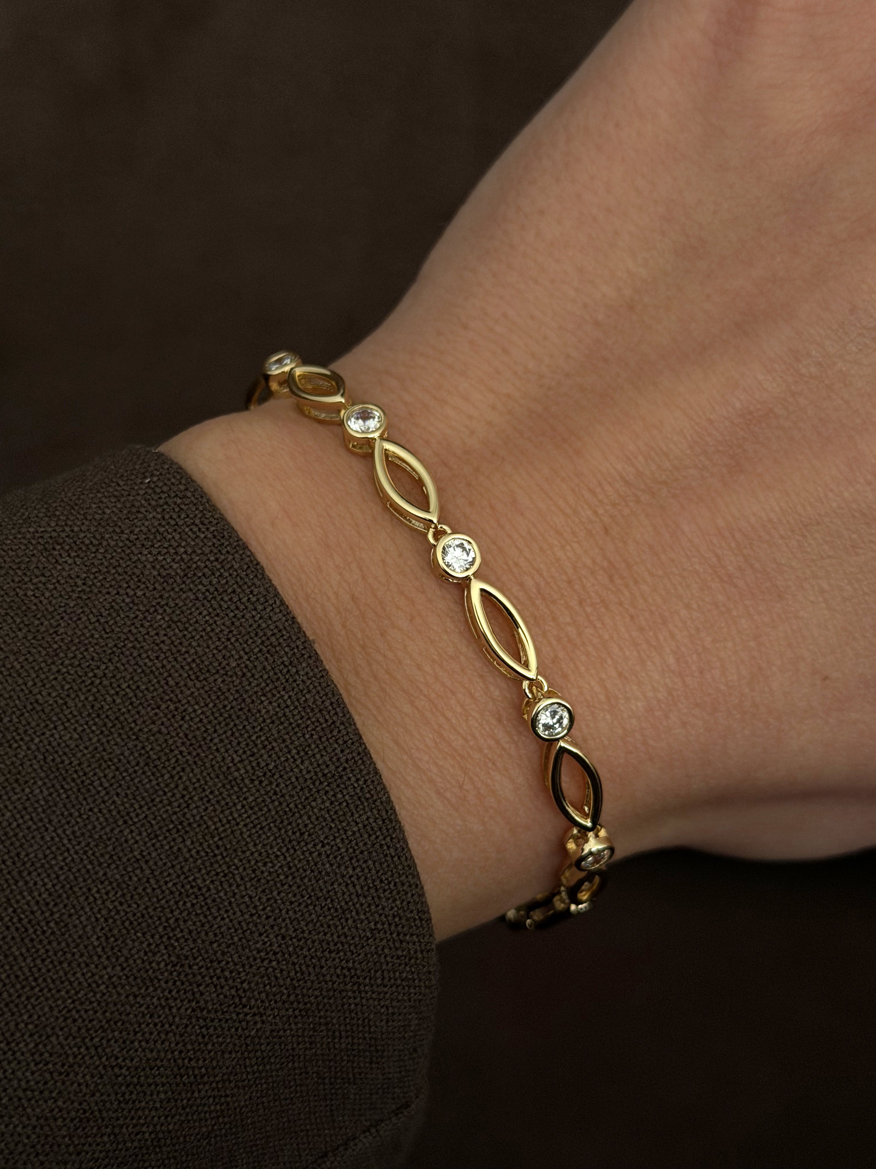 Gold Open Marquise Bezel Cz Station Chain Bracelet wholesale jewelry BRACELETS  Catwalk Jewellery Europe