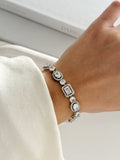 Silver Cz Pave Alternating Oval And Emerald Halo Link Bracelet wholesale jewelry BRACELETS  Catwalk Jewellery Europe
