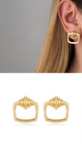 Gold Ribbed Barrel Geometric Square Stud Earrings wholesale jewelry VIP 14K EARRINGS  Catwalk Jewellery Europe