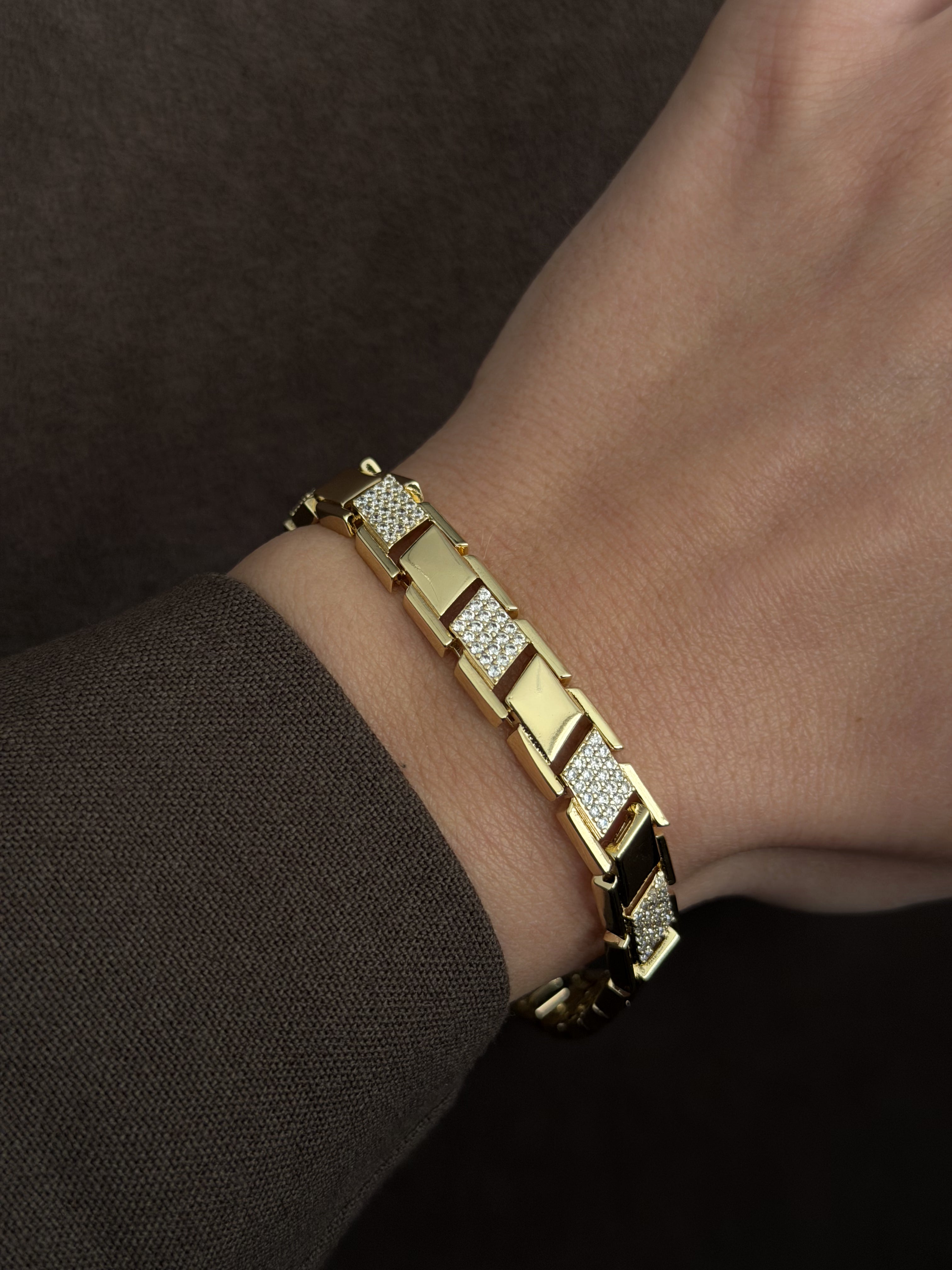 Gold Cz Pave Alternating Rectangular Bar Link Bracelet wholesale jewelry BRACELETS  Catwalk Jewellery Europe