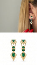Gold Emerald Green Cz Geometric Link Drop Earrings wholesale jewelry VIP 14K EARRINGS  Catwalk Jewellery Europe