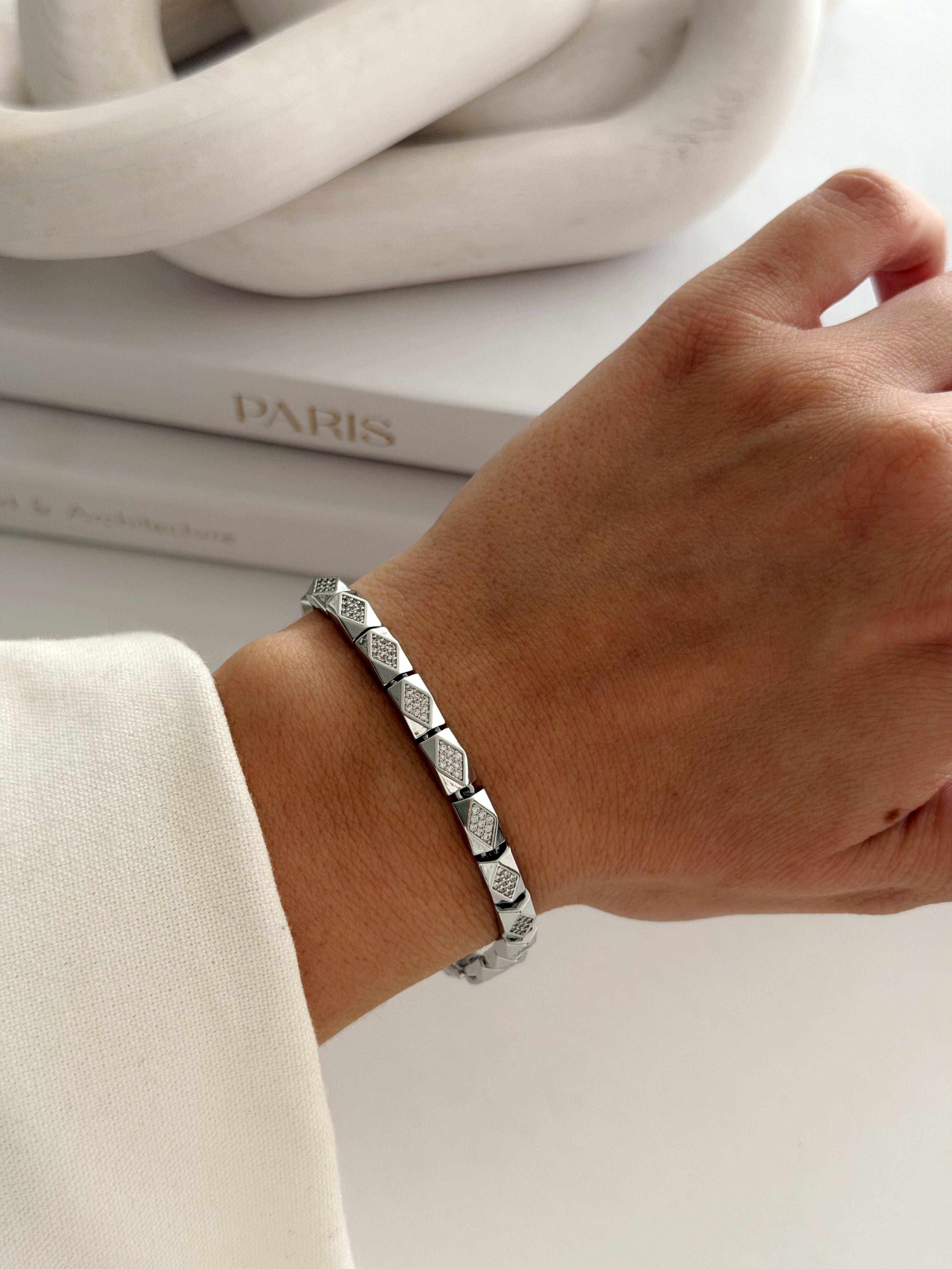 Silver Cz Pave Alternating Rhombus Link Bracelet wholesale jewelry BRACELETS  Catwalk Jewellery Europe