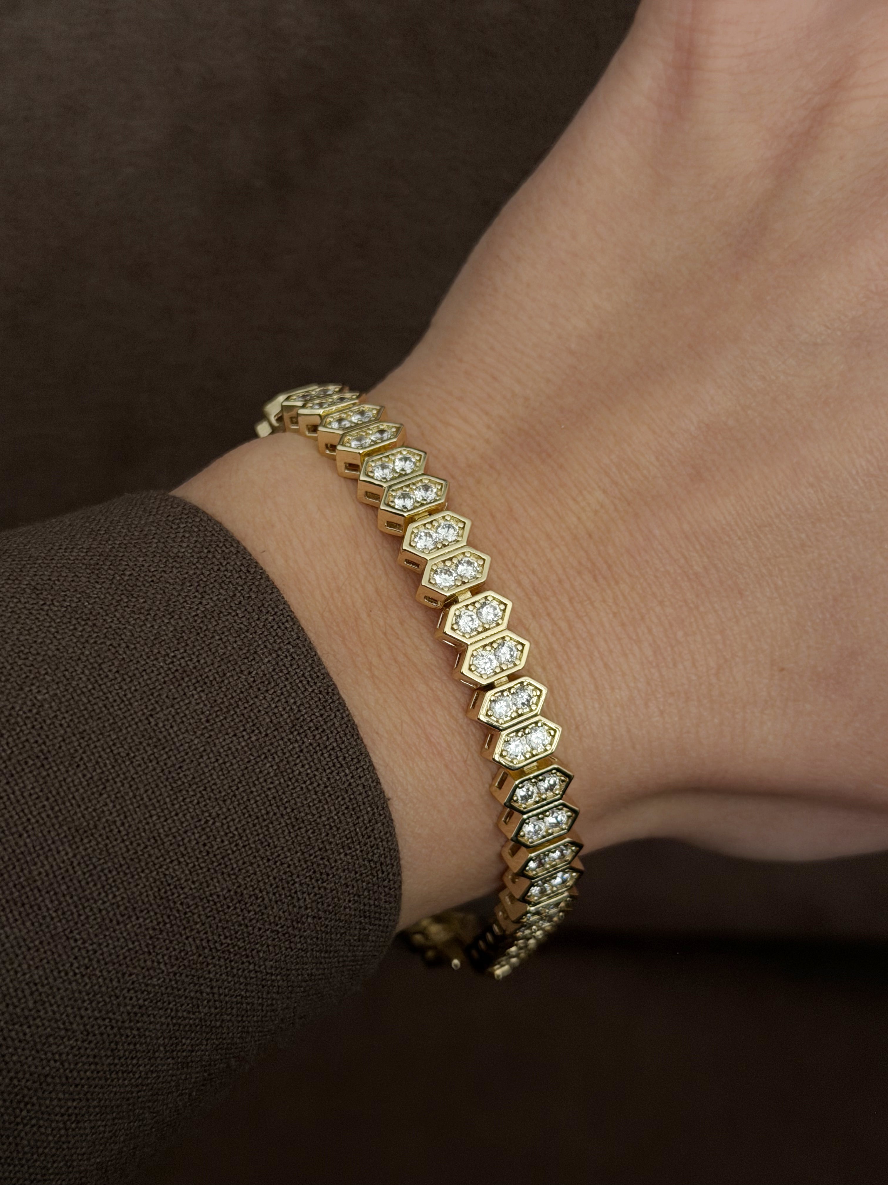 Gold Cz Pave Hexagonal Honeycomb Link Bracelet wholesale jewelry BRACELETS  Catwalk Jewellery Europe