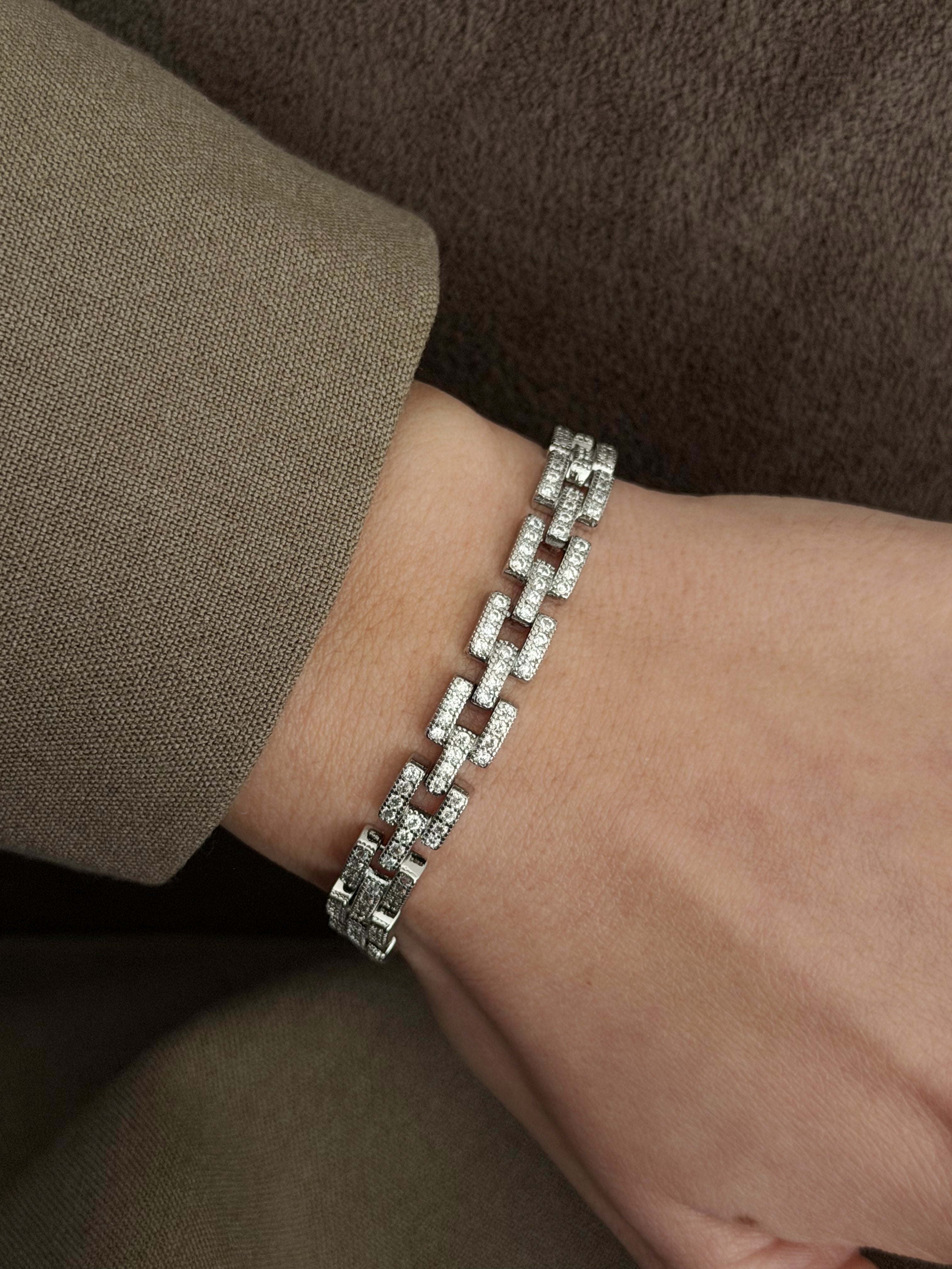 Silver Cz Pave Brick Watch Band Link Bracelet wholesale jewelry BRACELETS  Catwalk Jewellery Europe