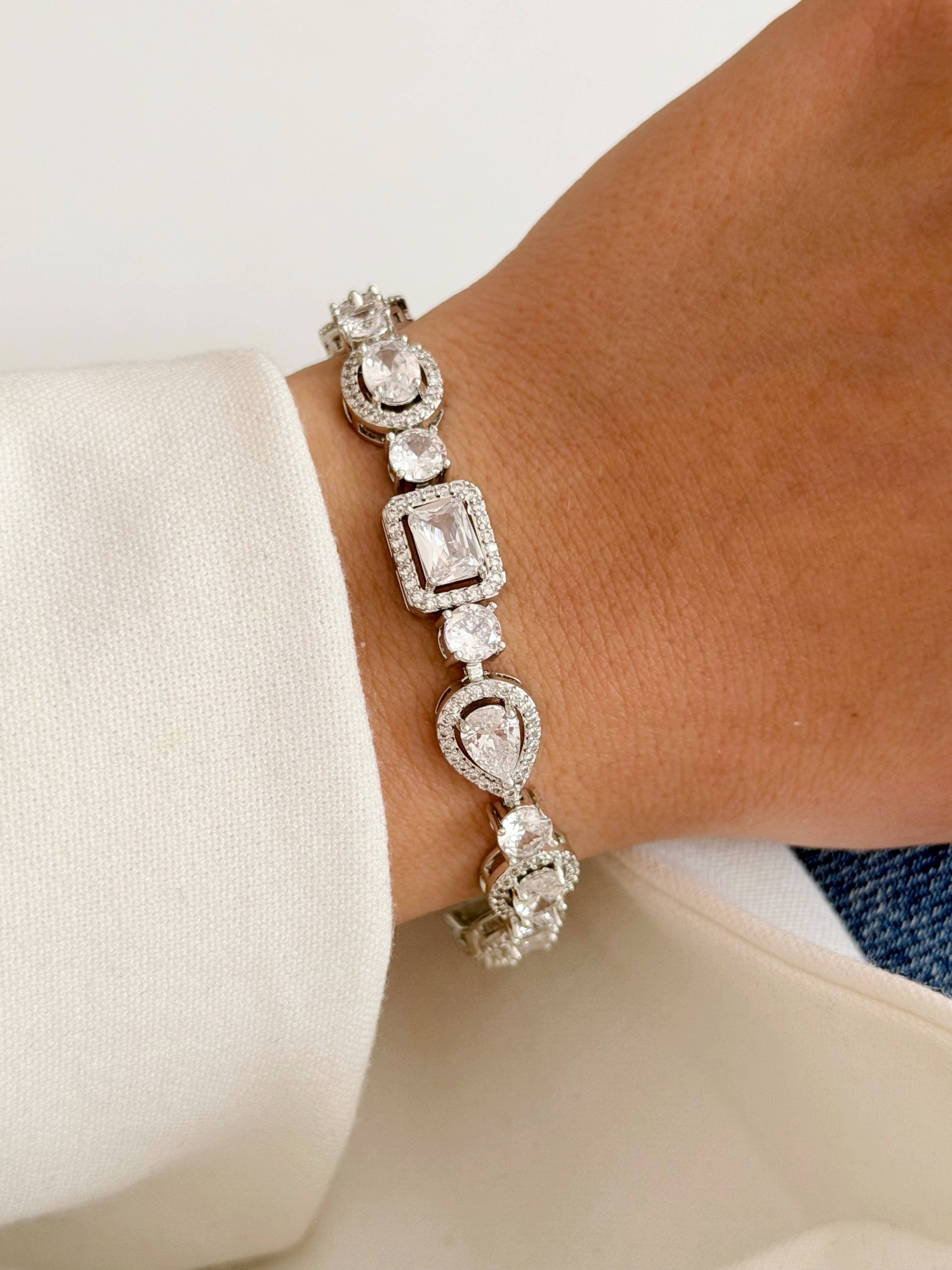 Silver Mixed Fancy Cut Cz Halo Station Bracelet wholesale jewelry BRACELETS  Catwalk Jewellery Europe