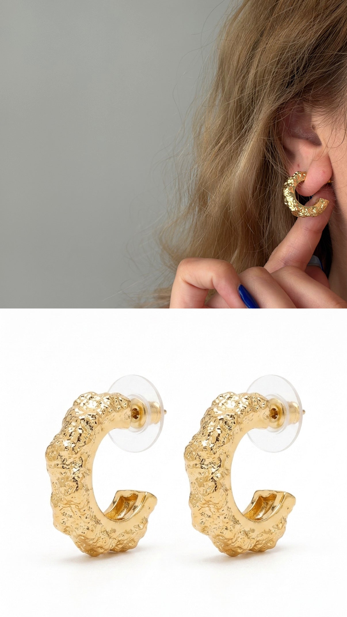Gold Hammered Texture Chunky C Hoop Stud Earrings wholesale jewelry VIP 14K EARRINGS  Catwalk Jewellery Europe