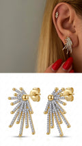 Gold Cz Pave Beaded Starburst Spray Ear Jacket Earrings wholesale jewelry VIP 14K EARRINGS  Catwalk Jewellery Europe