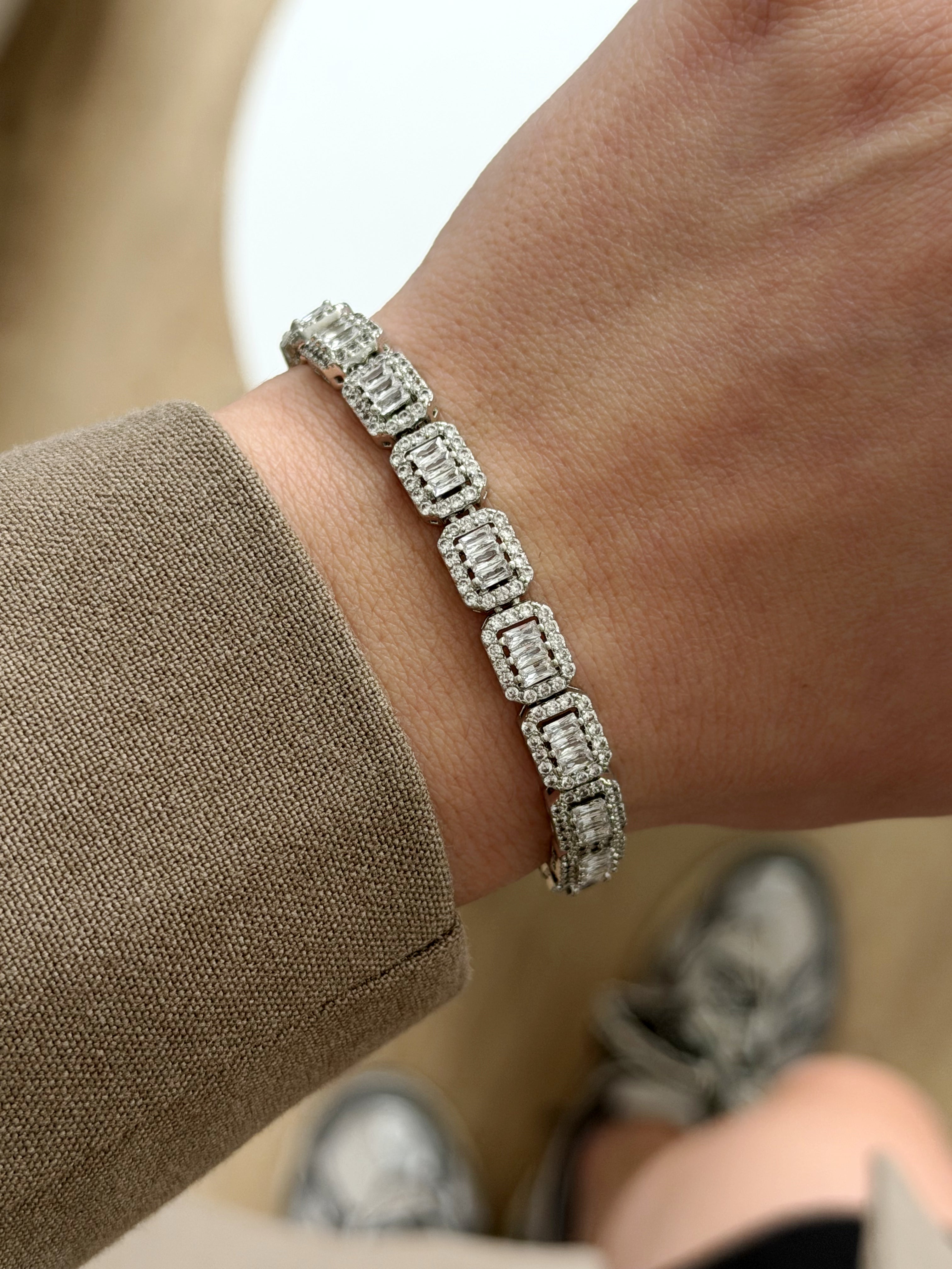 Silver Emerald Cut Cz Halo Tennis Bracelet wholesale jewelry BRACELETS  Catwalk Jewellery Europe