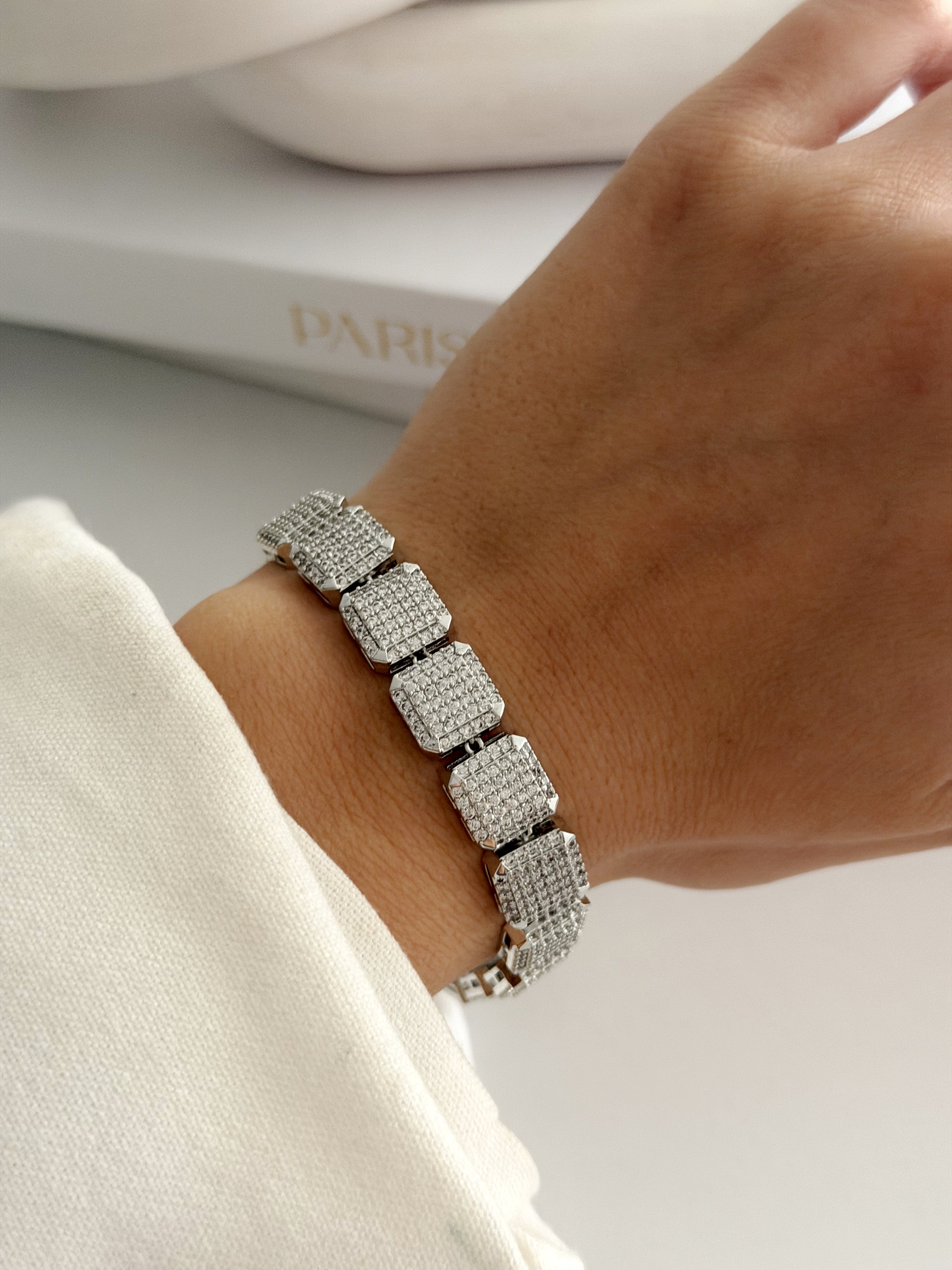 Silver Cz Pave Square Cushion Link Bracelet wholesale jewelry BRACELETS  Catwalk Jewellery Europe
