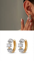 Two Tone Baguette Cz Cluster Accent C Hoop Statement Earrings wholesale jewelry VIP 14K EARRINGS  Catwalk Jewellery Europe