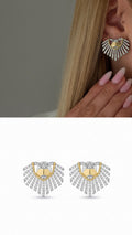 Two Tone Geometric Sunburst Fan Cz Pave Curated Maximalism Statement Earrings wholesale jewelry VIP 14K EARRINGS  Catwalk Jewellery Europe