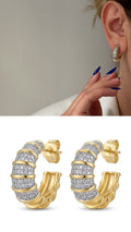 Gold Chunky Power Dressing Hoops Cz Pave Ribbed Texture Curated Maximalism Statement Earrings wholesale jewelry VIP 14K EARRINGS  Catwalk Jewellery Europe
