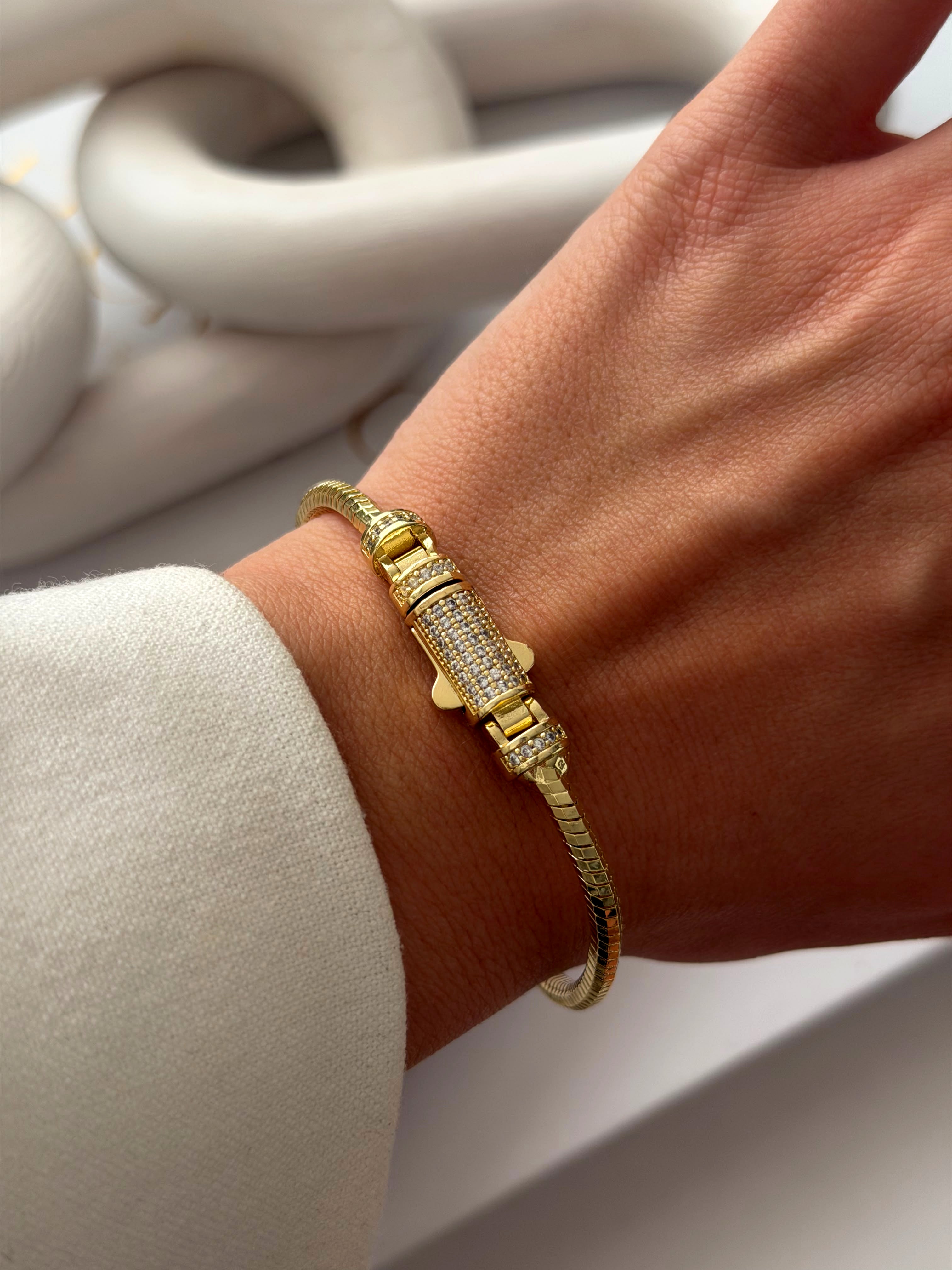 Gold Cz Pave Buckle Clasp Snake Chain Bracelet wholesale jewelry BRACELETS  Catwalk Jewellery Europe