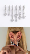 Silver Cz Pave Heart Cut Halo Dangle Huggie Hoop Graduated Set Of 3 wholesale jewelry VIP 14K EARRINGS  Catwalk Jewellery Europe