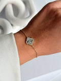 Two Tone Cz Pave Ribbed Clover Motif Chain Bracelet wholesale jewelry BRACELETS  Catwalk Jewellery Europe