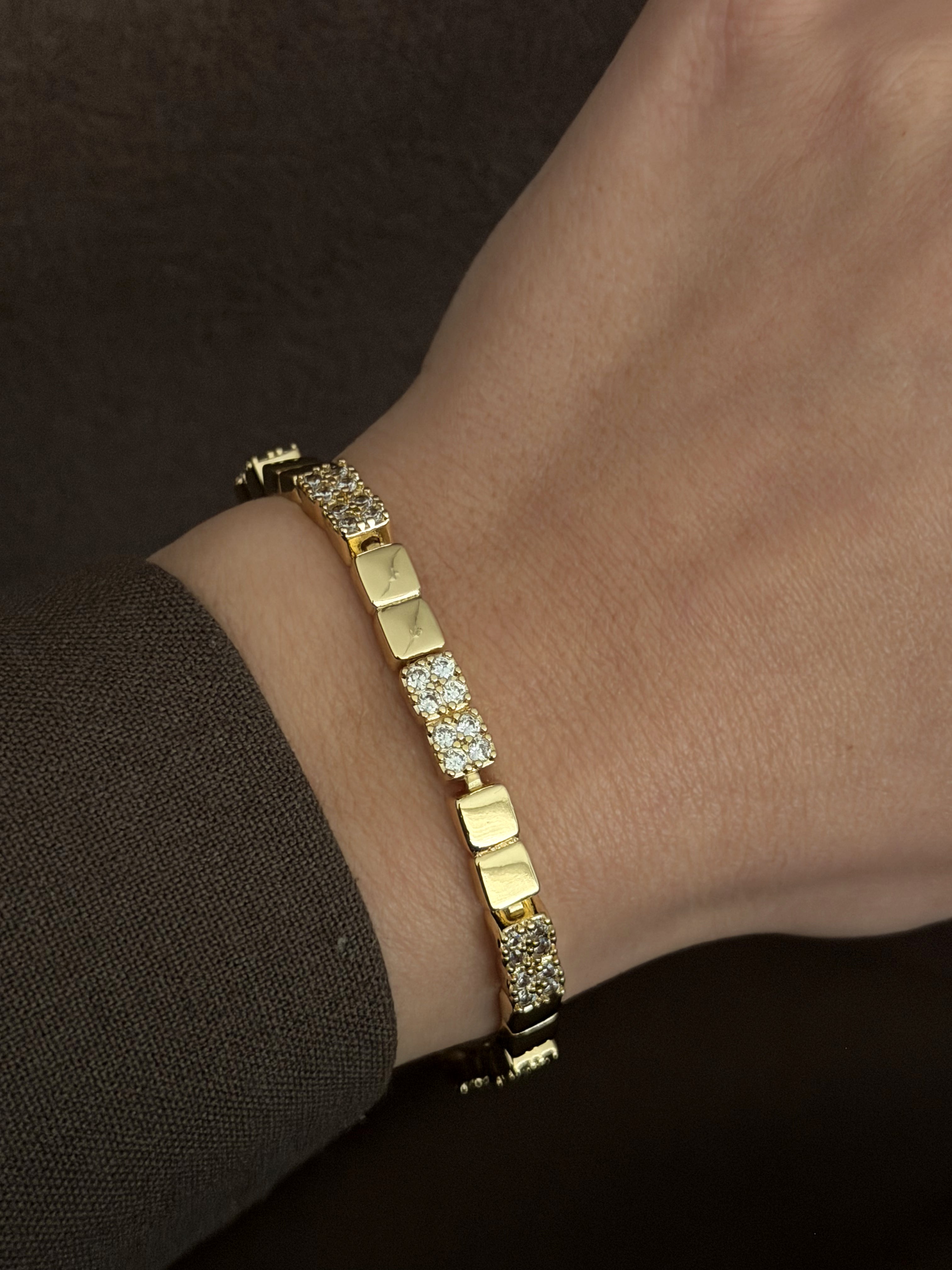 Gold Cz Pave Alternating Square Link Bracelet wholesale jewelry BRACELETS  Catwalk Jewellery Europe
