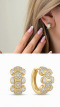 Gold Clear Cz Pave Cluster Chunky Huggie Hoop Earrings wholesale jewelry VIP 14K EARRINGS  Catwalk Jewellery Europe