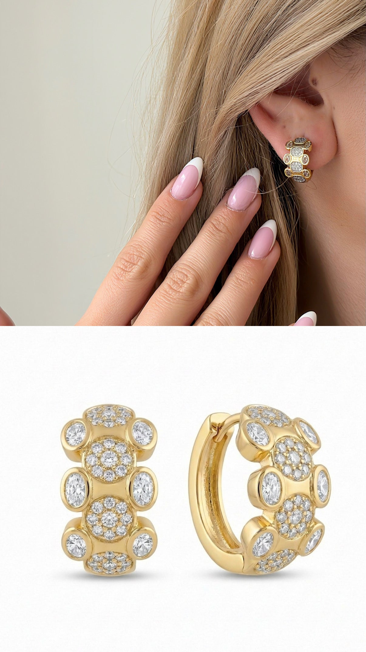 Gold Clear Cz Pave Cluster Chunky Huggie Hoop Earrings wholesale jewelry VIP 14K EARRINGS  Catwalk Jewellery Europe