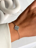Silver Cz Pave Ribbed Clover Motif Chain Bracelet wholesale jewelry BRACELETS  Catwalk Jewellery Europe