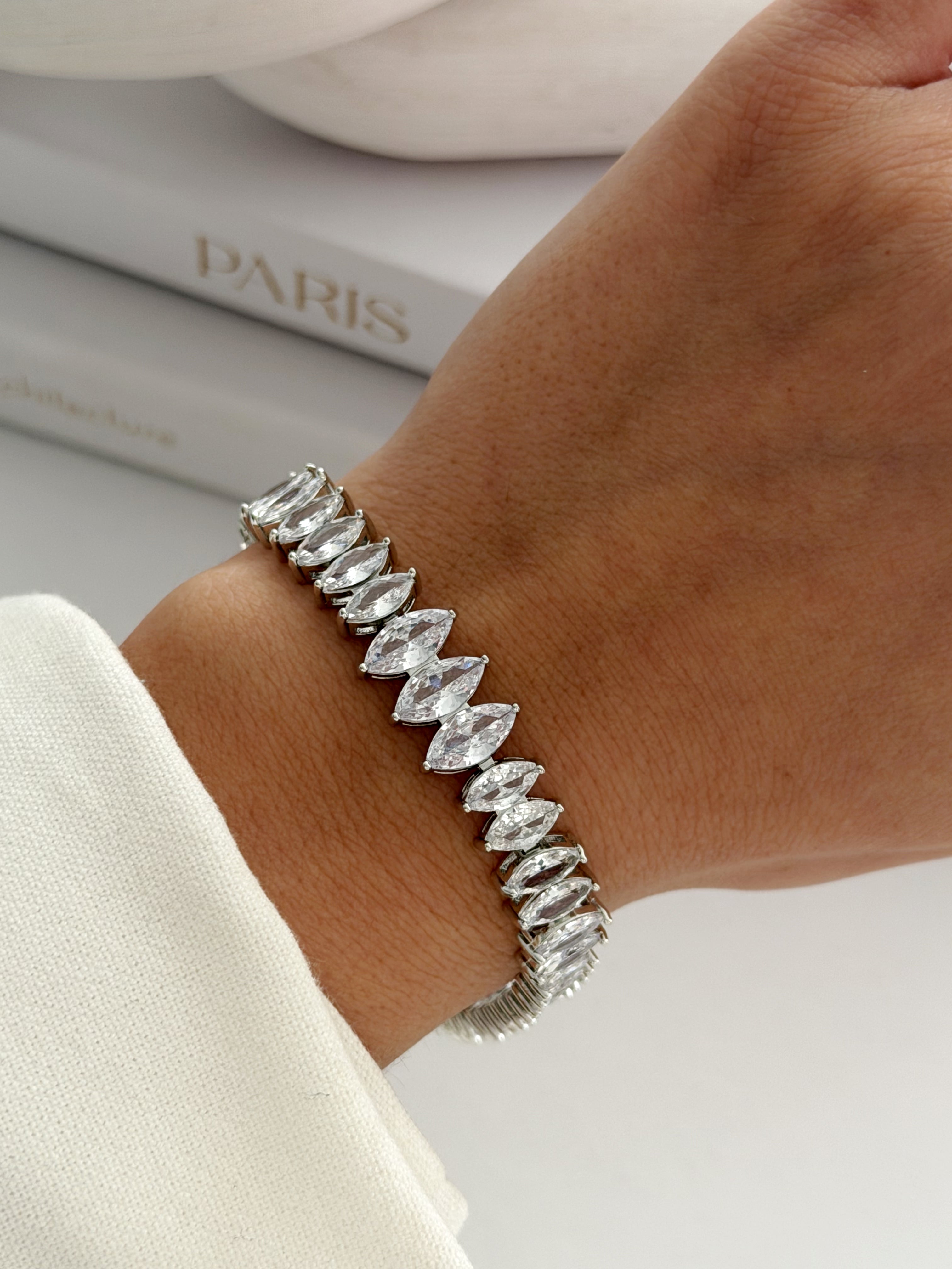 Silver Large Marquise Cut Cz Tennis Bracelet wholesale jewelry BRACELETS  Catwalk Jewellery Europe
