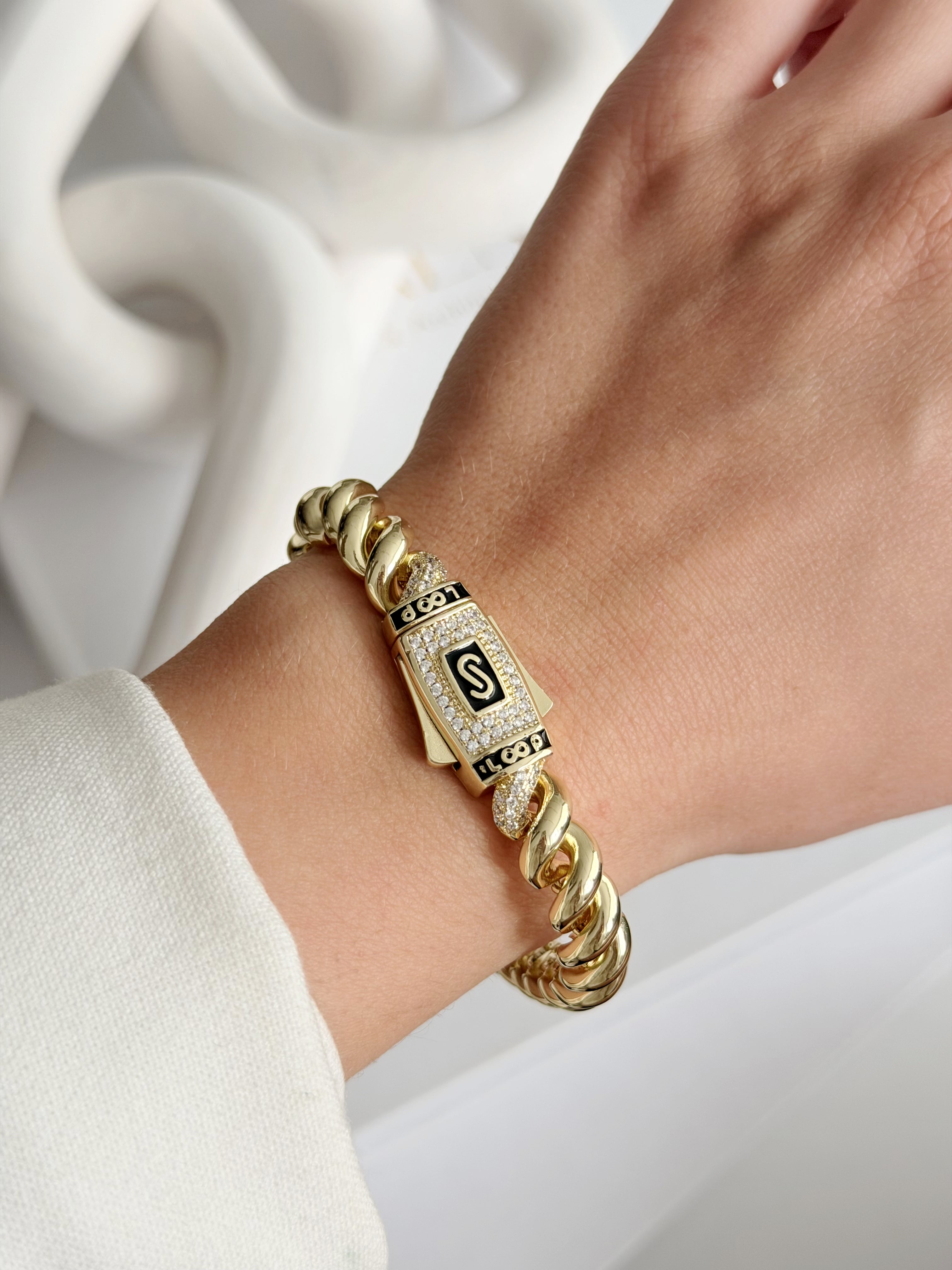 Gold Chunky Twisted Rope Chain Bracelet Pave Buckle Clasp wholesale jewelry BRACELETS  Catwalk Jewellery Europe