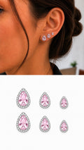 Silver Pink Pear Cut Cz Halo Graduated Stud Earring Set Of 3 wholesale jewelry VIP 14K EARRINGS  Catwalk Jewellery Europe