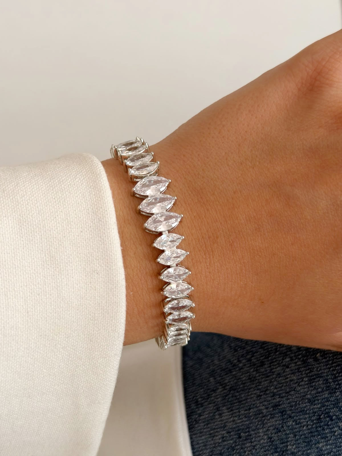 Silver Large Marquise Cut Cz Tennis Bracelet wholesale jewelry BRACELETS  Catwalk Jewellery Europe