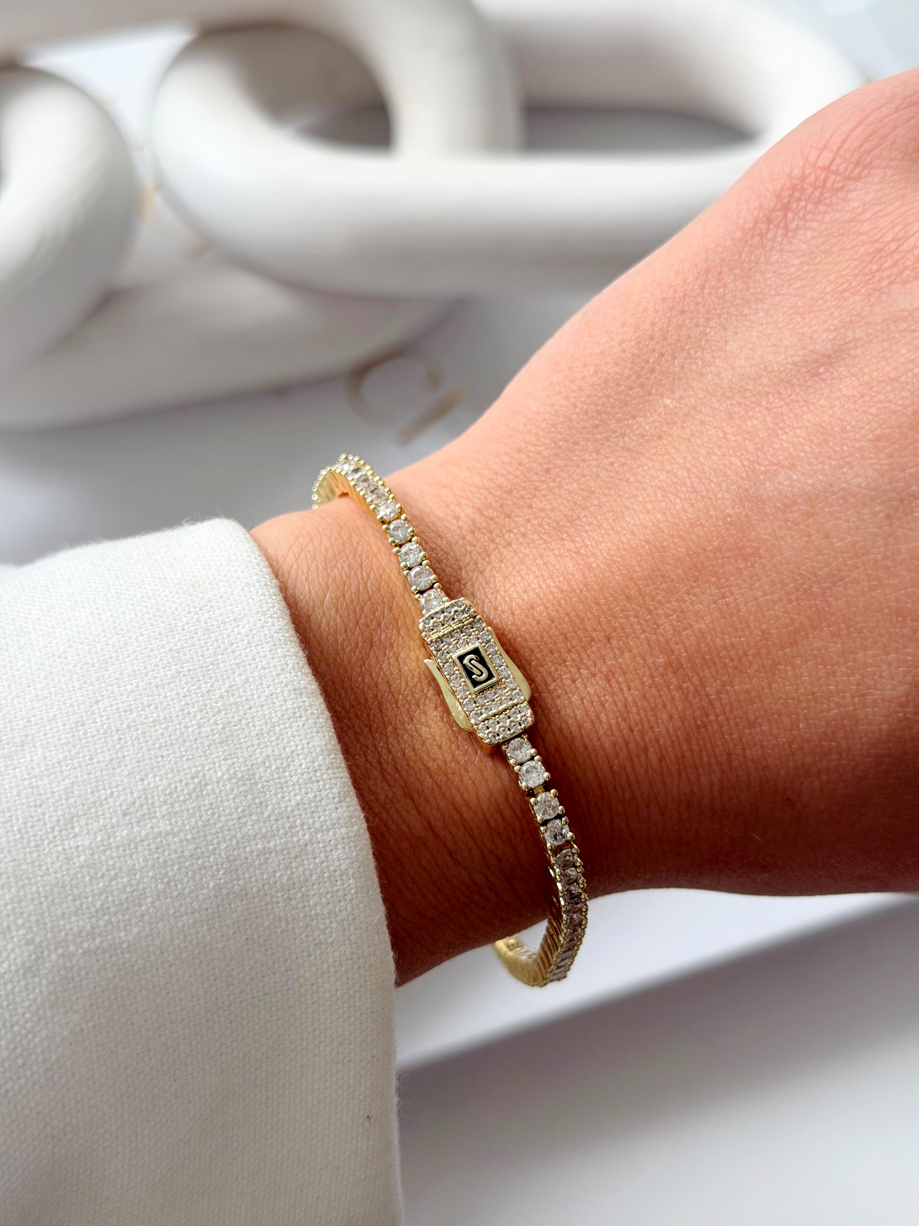 Gold Small Round Cz Tennis Bracelet Pave Buckle Clasp wholesale jewelry BRACELETS  Catwalk Jewellery Europe