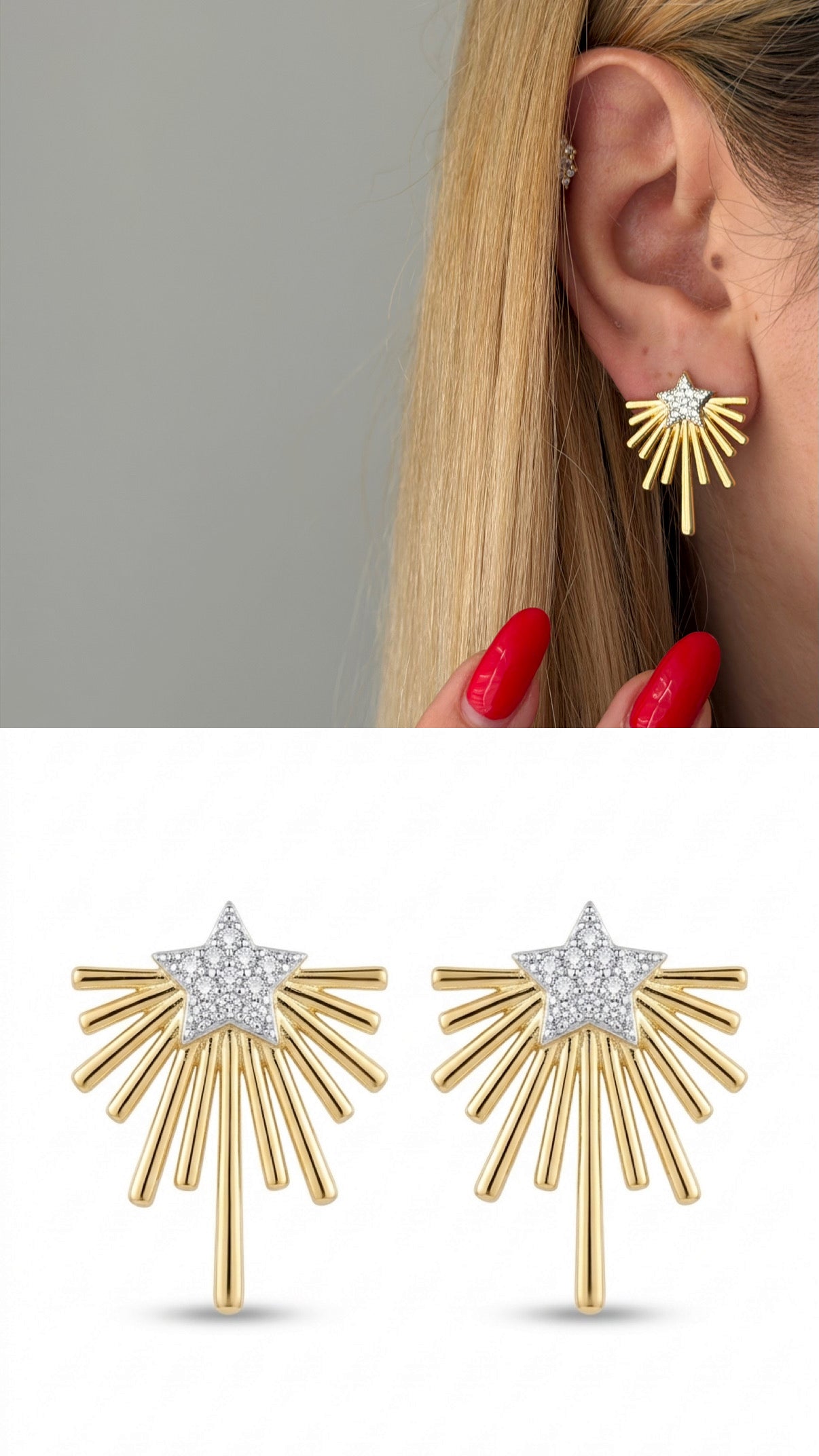 Gold Cz Pave Starburst Ray Stud Earrings wholesale jewelry VIP 14K EARRINGS  Catwalk Jewellery Europe
