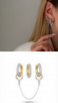 Two Tone Cz Pave Interlocking Circle Drape Chain Huggie Hoop Set Of 3 wholesale jewelry VIP 14K EARRINGS  Catwalk Jewellery Europe