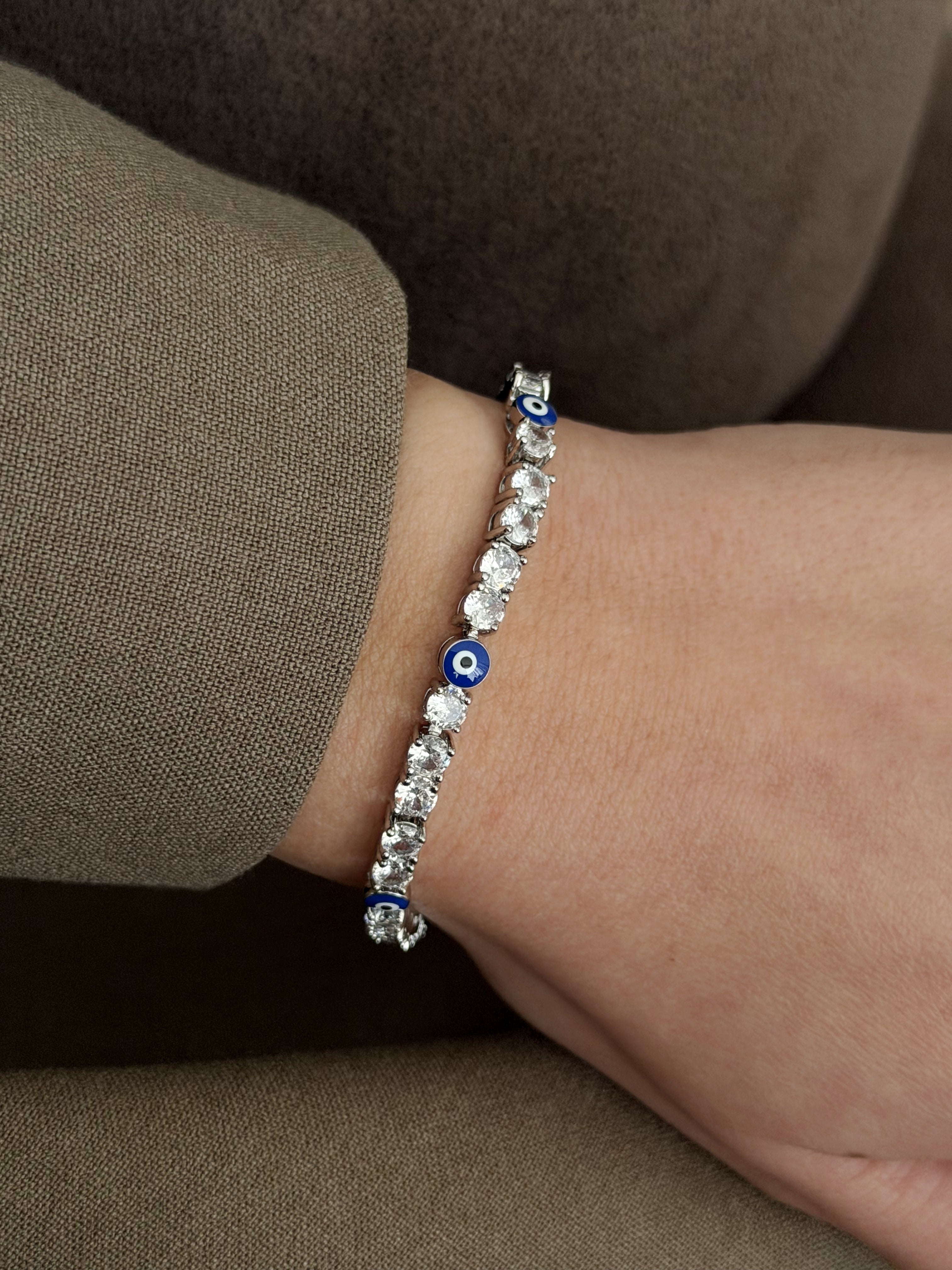 Silver Round Cut Cz Evil Eye Motif Tennis Bracelet wholesale jewelry BRACELETS  Catwalk Jewellery Europe