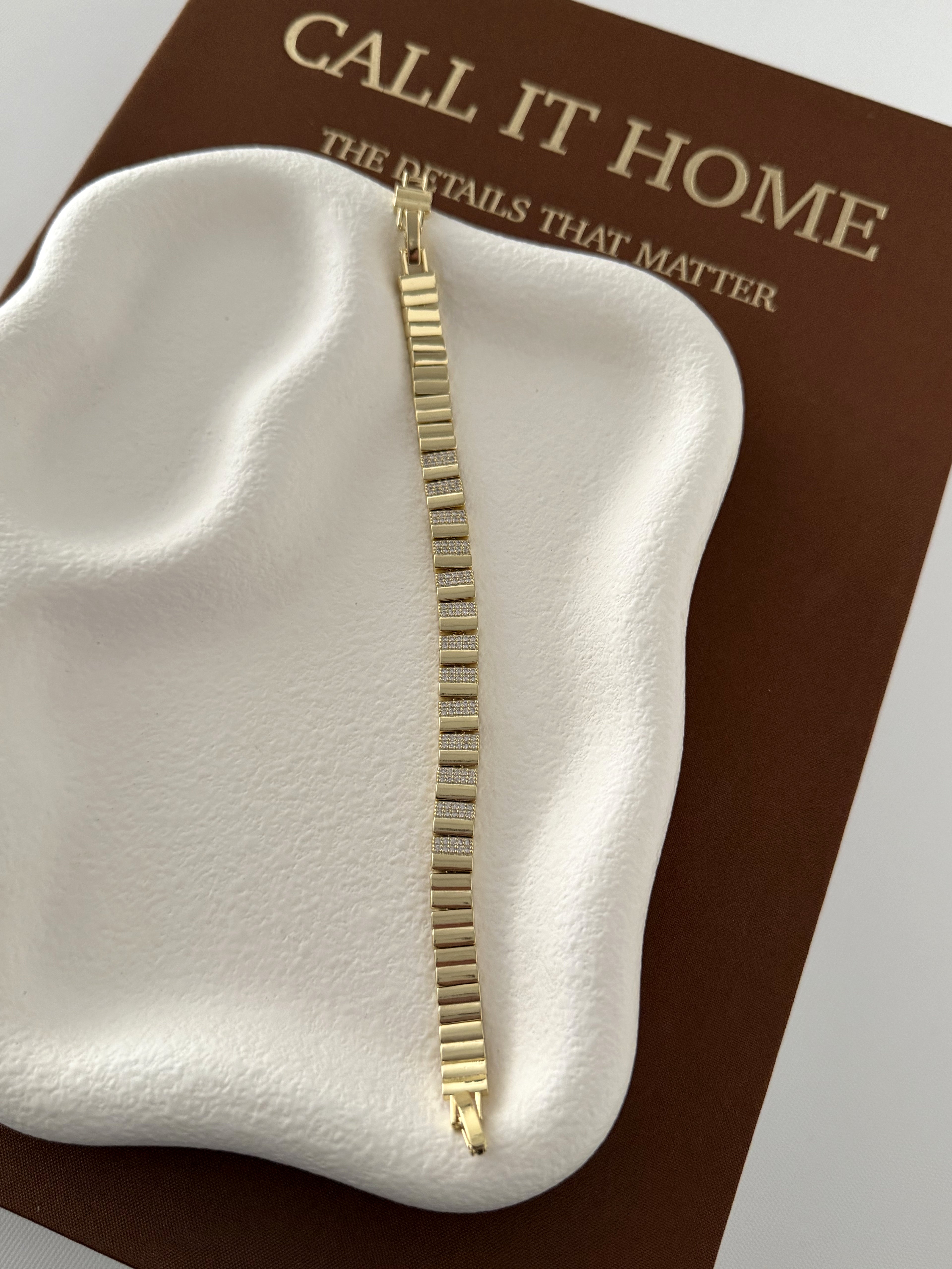 Gold Cz Pave Alternating Ribbed Bar Link Bracelet wholesale jewelry BRACELETS  Catwalk Jewellery Europe