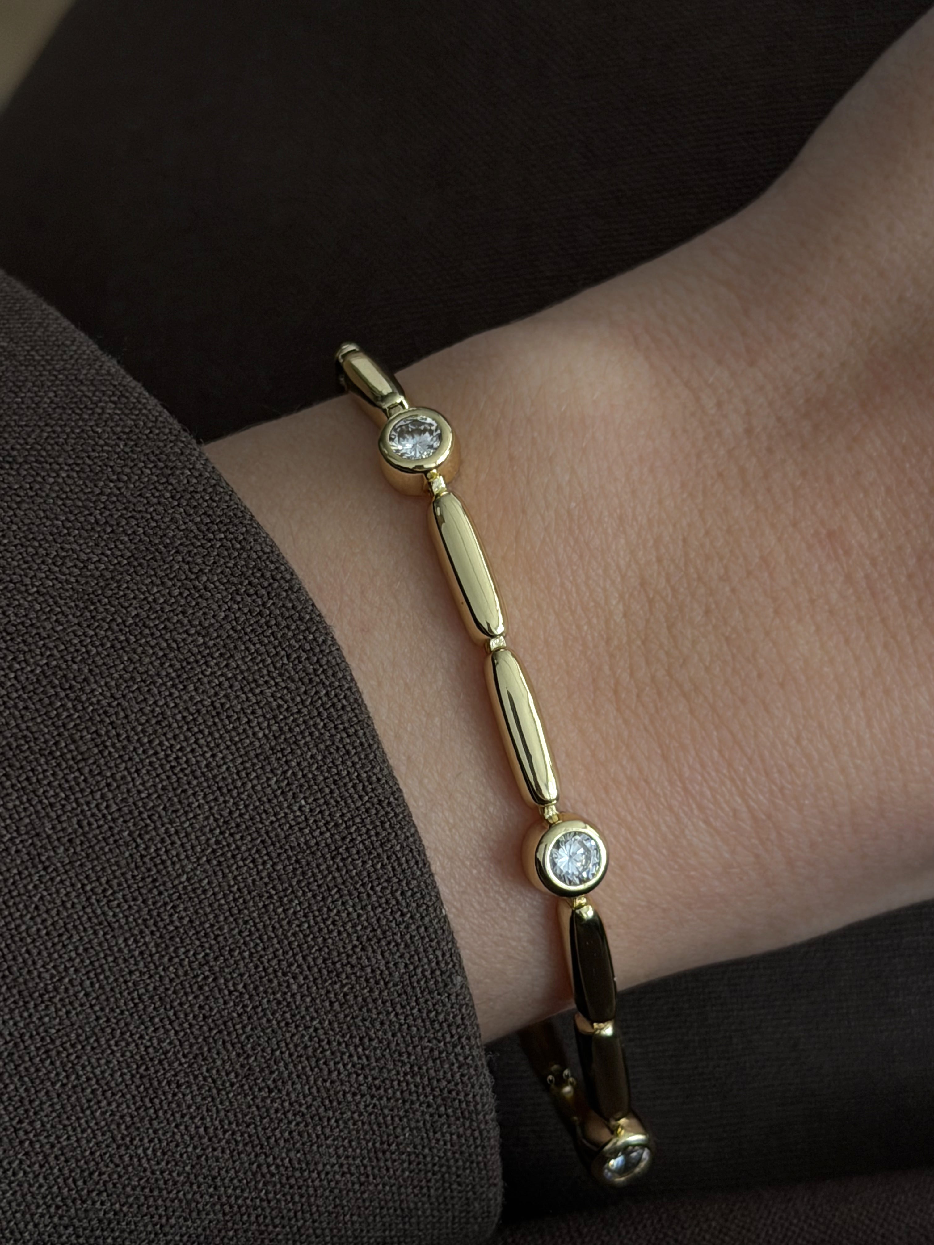 Gold Bezel Set Cz And Polished Bar Link Bracelet wholesale jewelry BRACELETS  Catwalk Jewellery Europe