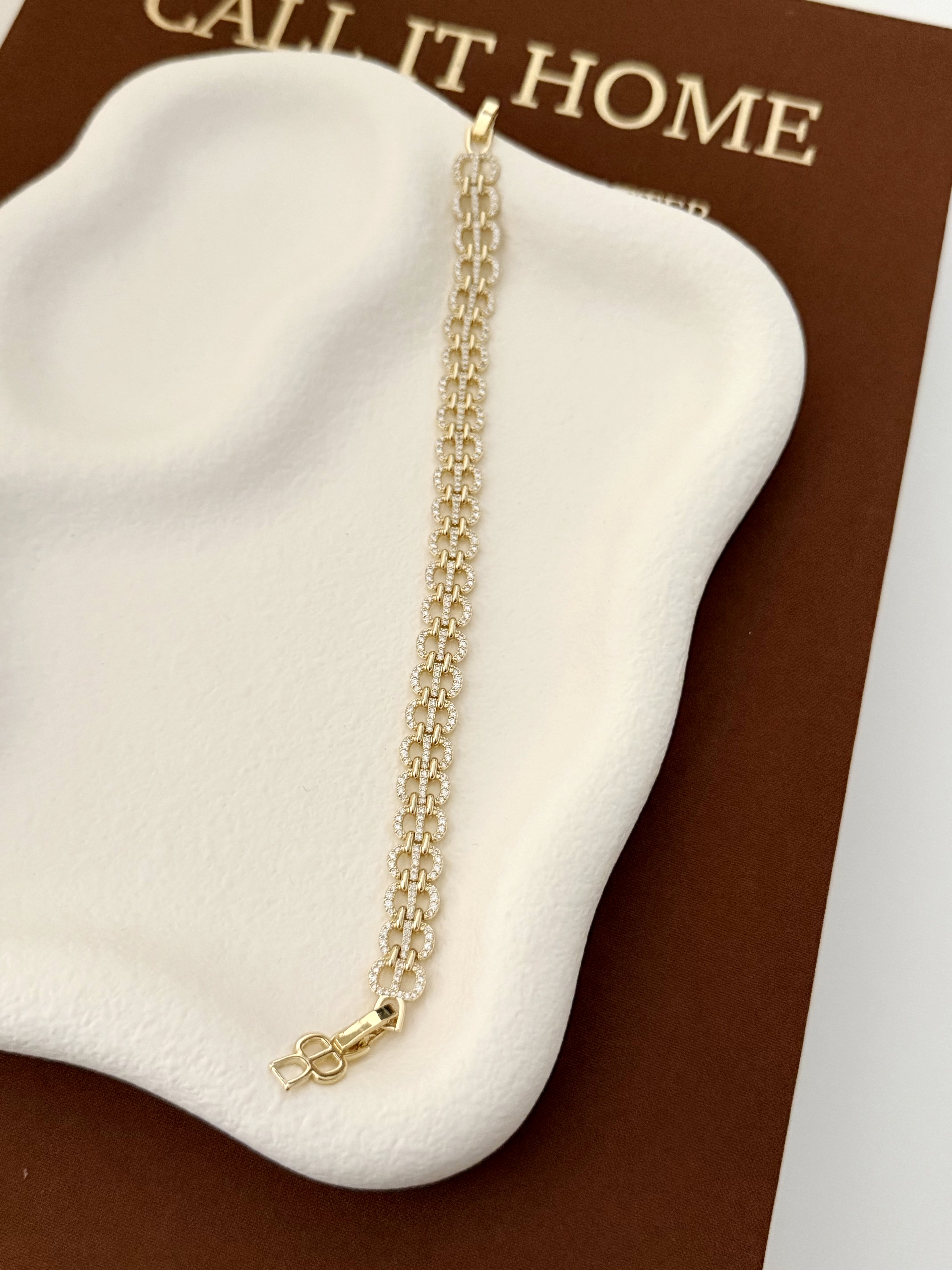 Gold Cz Pave Interlocking Double Circle Link Bracelet wholesale jewelry BRACELETS  Catwalk Jewellery Europe