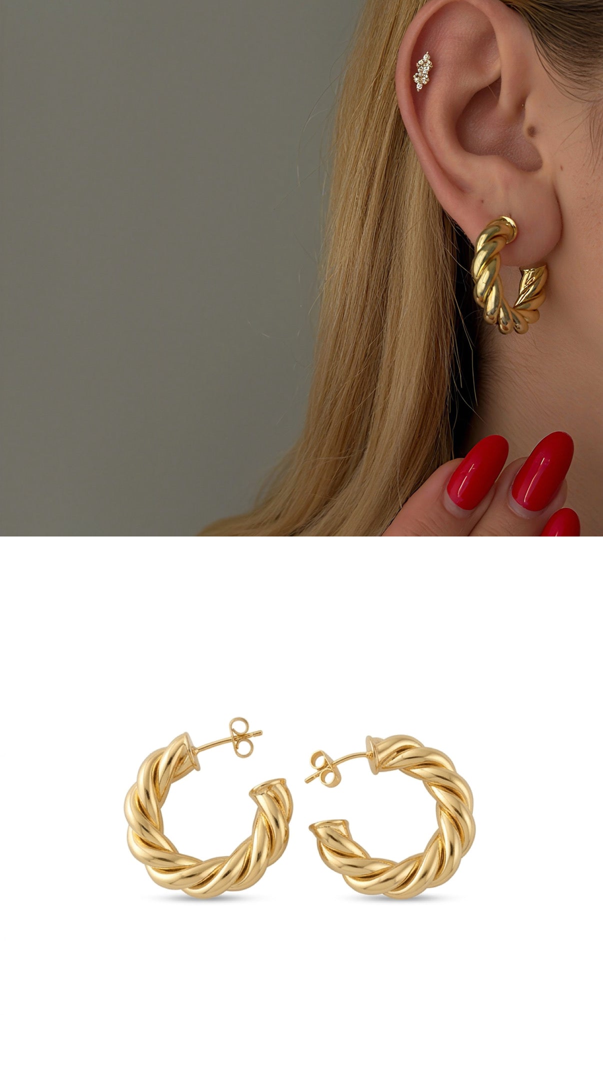 Gold Smooth Twisted Rope C Hoop Stud Earrings wholesale jewelry VIP 14K EARRINGS  Catwalk Jewellery Europe