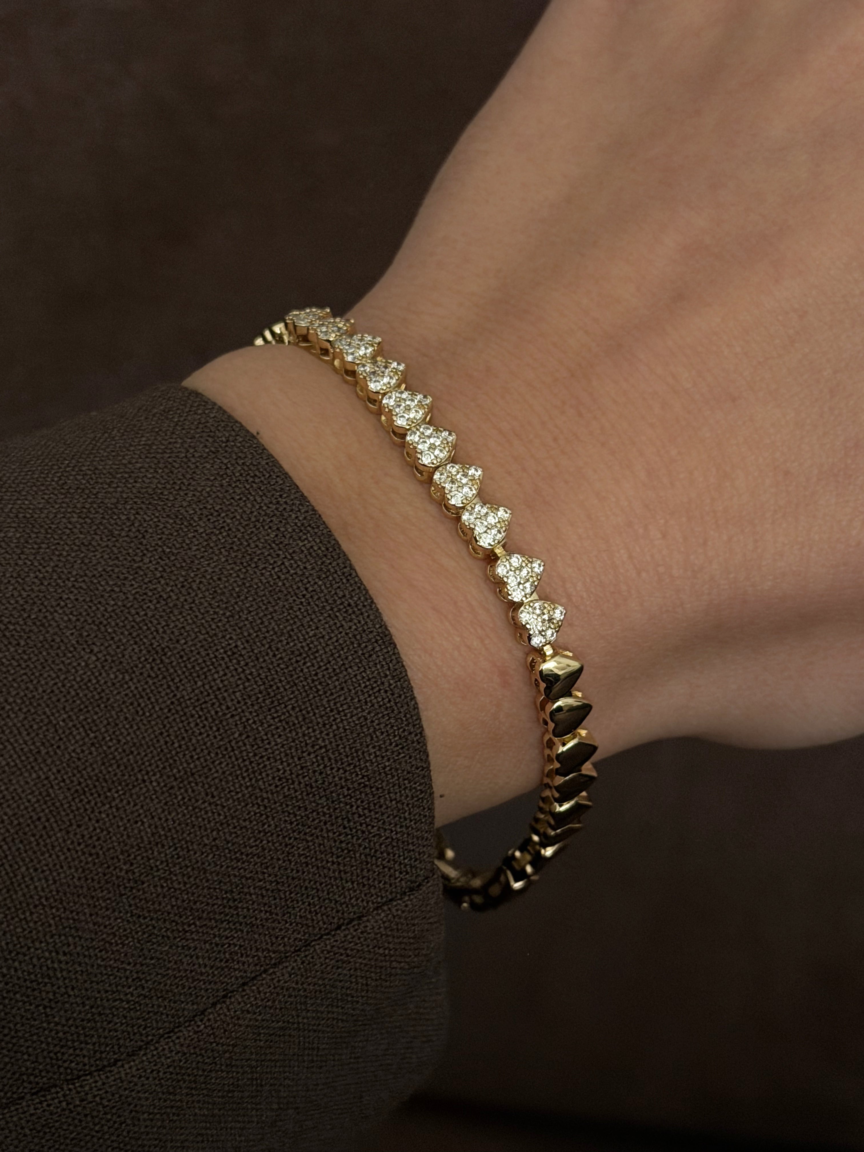 Gold Pave And Polished Heart Motif Tennis Bracelet wholesale jewelry BRACELETS  Catwalk Jewellery Europe