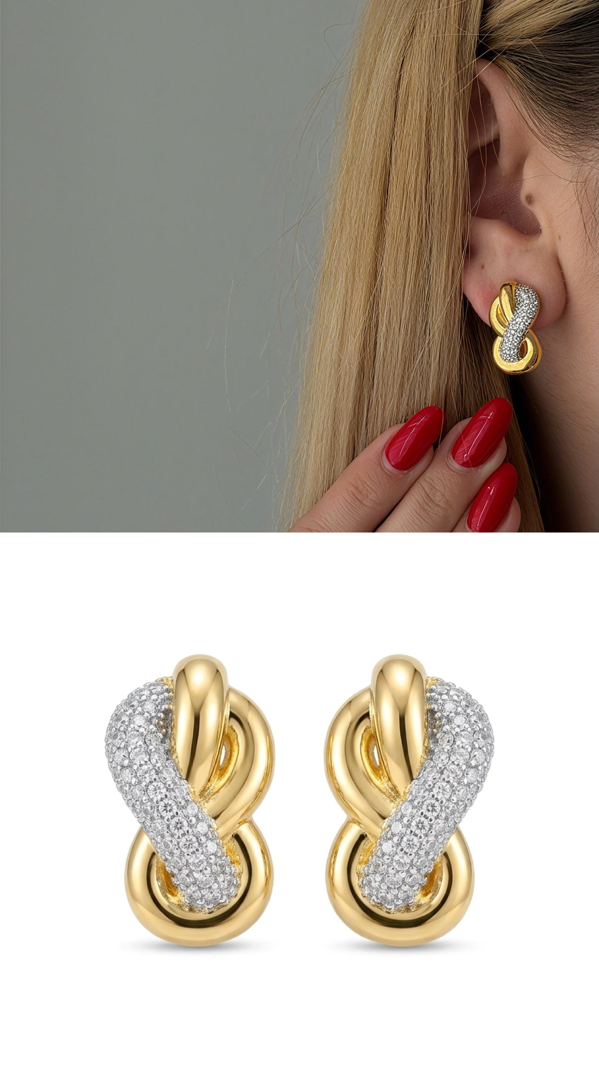 Gold Cz Pave Tipped Curved Horn Front To Back Earrings wholesale jewelry VIP 14K EARRINGS  Catwalk Jewellery Europe