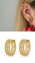 Gold Beaded Triple Row Cz Huggie Earrings wholesale jewelry VIP 14K EARRINGS  Catwalk Jewellery Europe