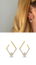 Gold Cz Pave Geometric Rhombus Front To Back Earrings wholesale jewelry VIP 14K EARRINGS  Catwalk Jewellery Europe