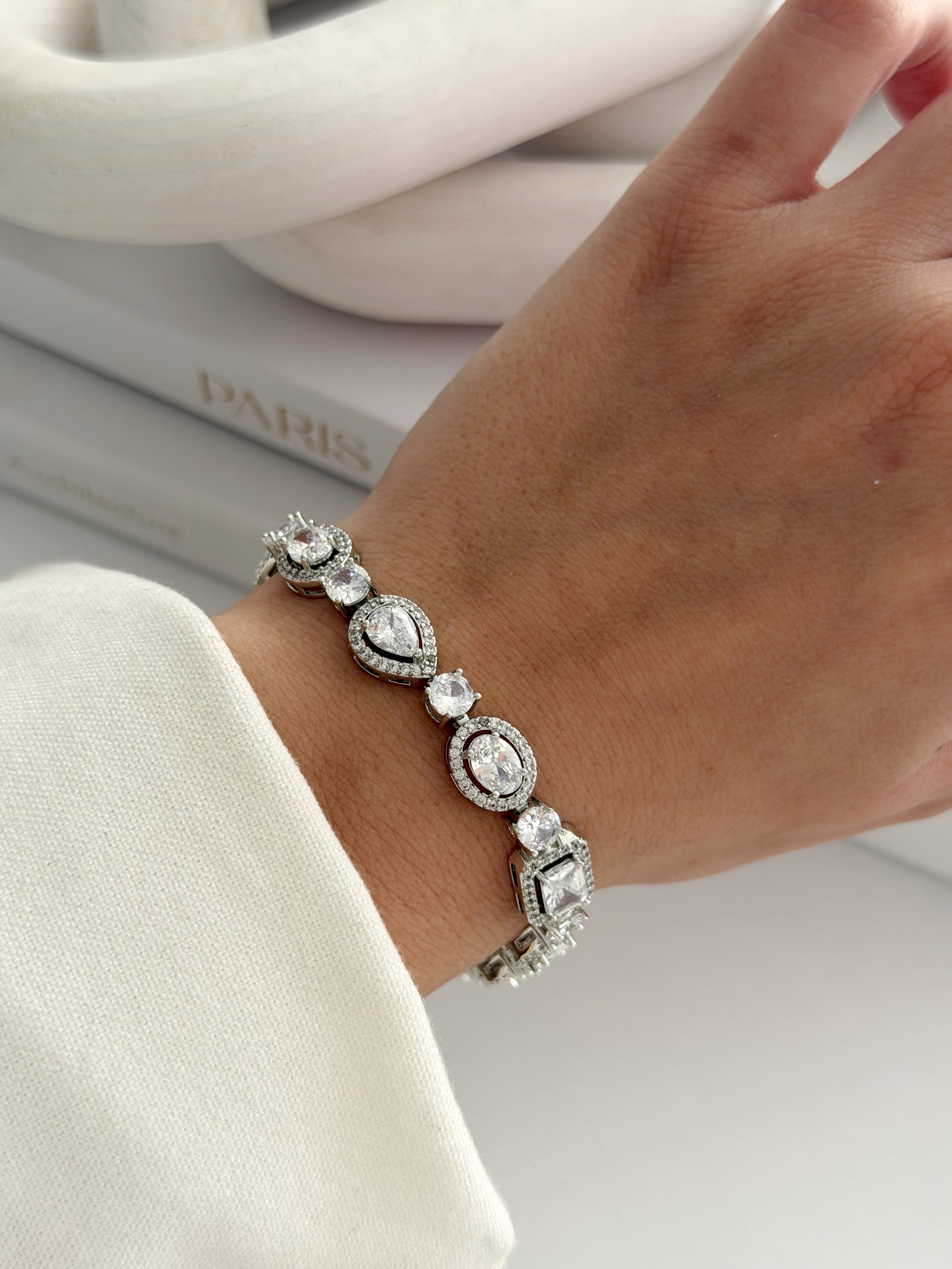 Silver Mixed Fancy Cut Cz Halo Station Bracelet wholesale jewelry BRACELETS  Catwalk Jewellery Europe