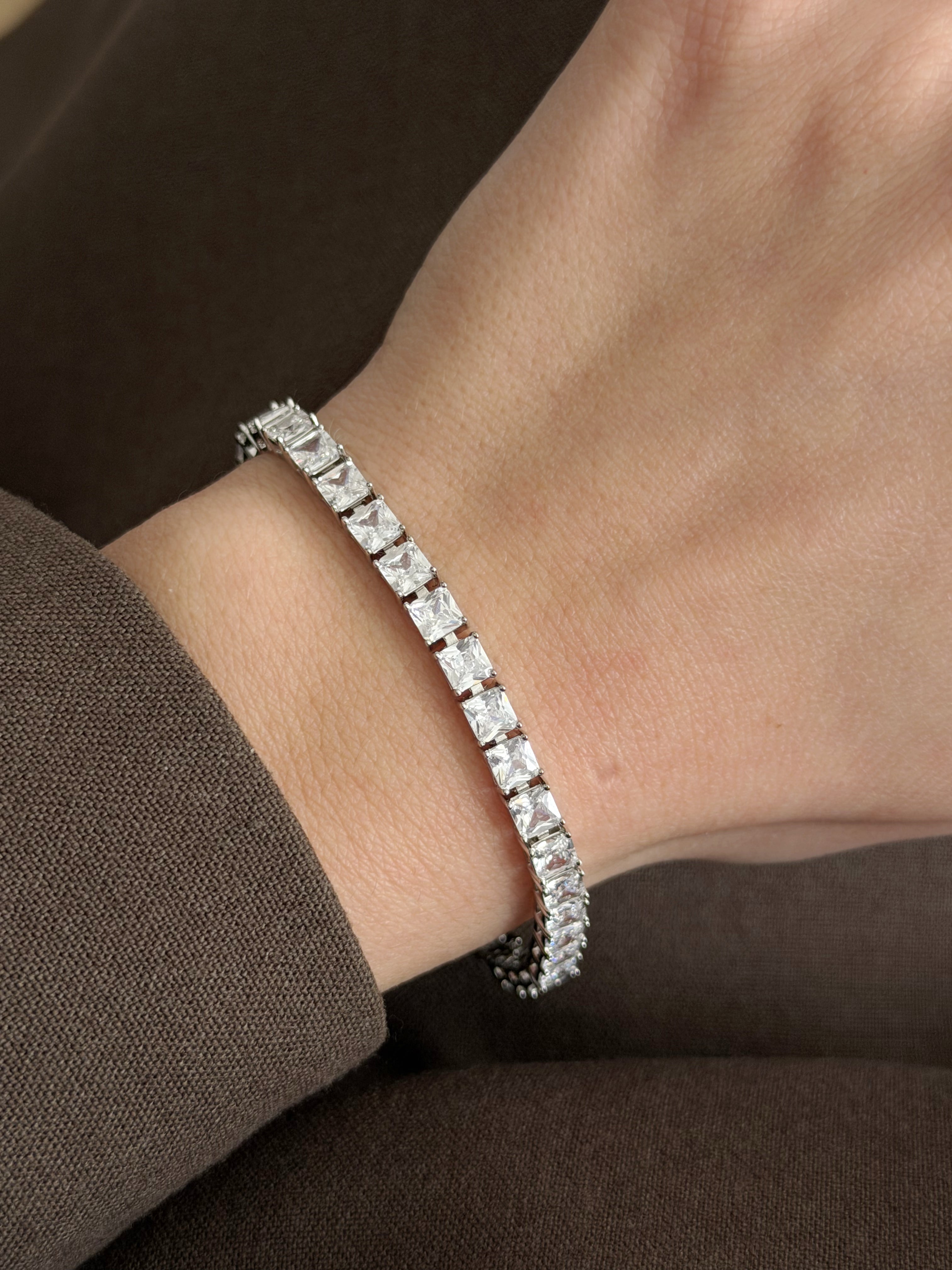 Silver Large Princess Cut Cz Tennis Bracelet wholesale jewelry BRACELETS  Catwalk Jewellery Europe