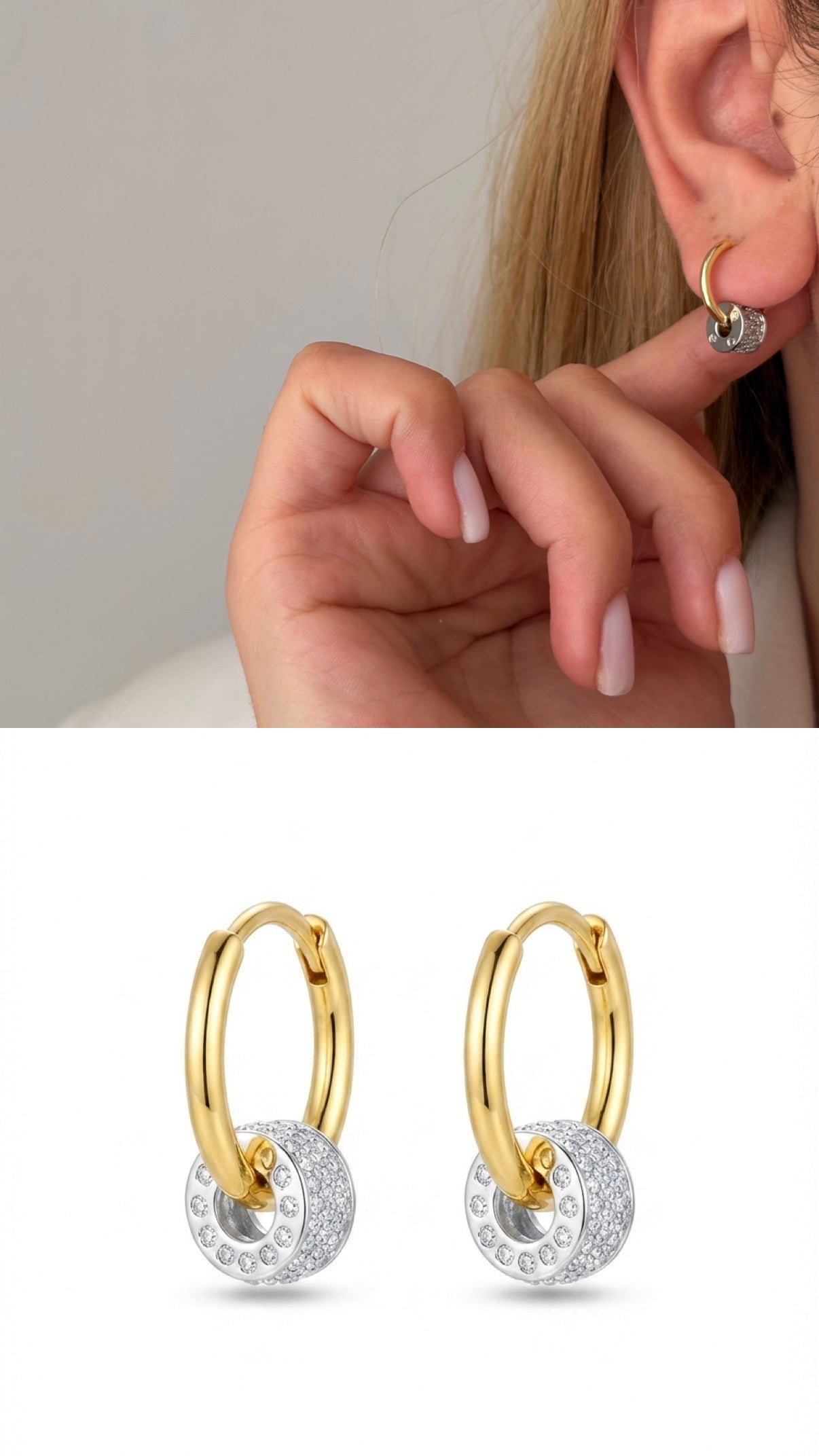 Gold Hoop With Cz Pave Cylinder Roller Charm Earrings wholesale jewelry VIP 14K EARRINGS  Catwalk Jewellery Europe