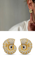 Gold Nautilus Shell Cz Pave Sapphire Accent Siren Chic Aesthetic Stud Earrings wholesale jewelry VIP 14K EARRINGS  Catwalk Jewellery Europe