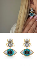 Gold Sculptural Scarab Beetle Turquoise Cz Pave Evil Eye Dangle Statement Earrings wholesale jewelry VIP 14K EARRINGS  Catwalk Jewellery Europe