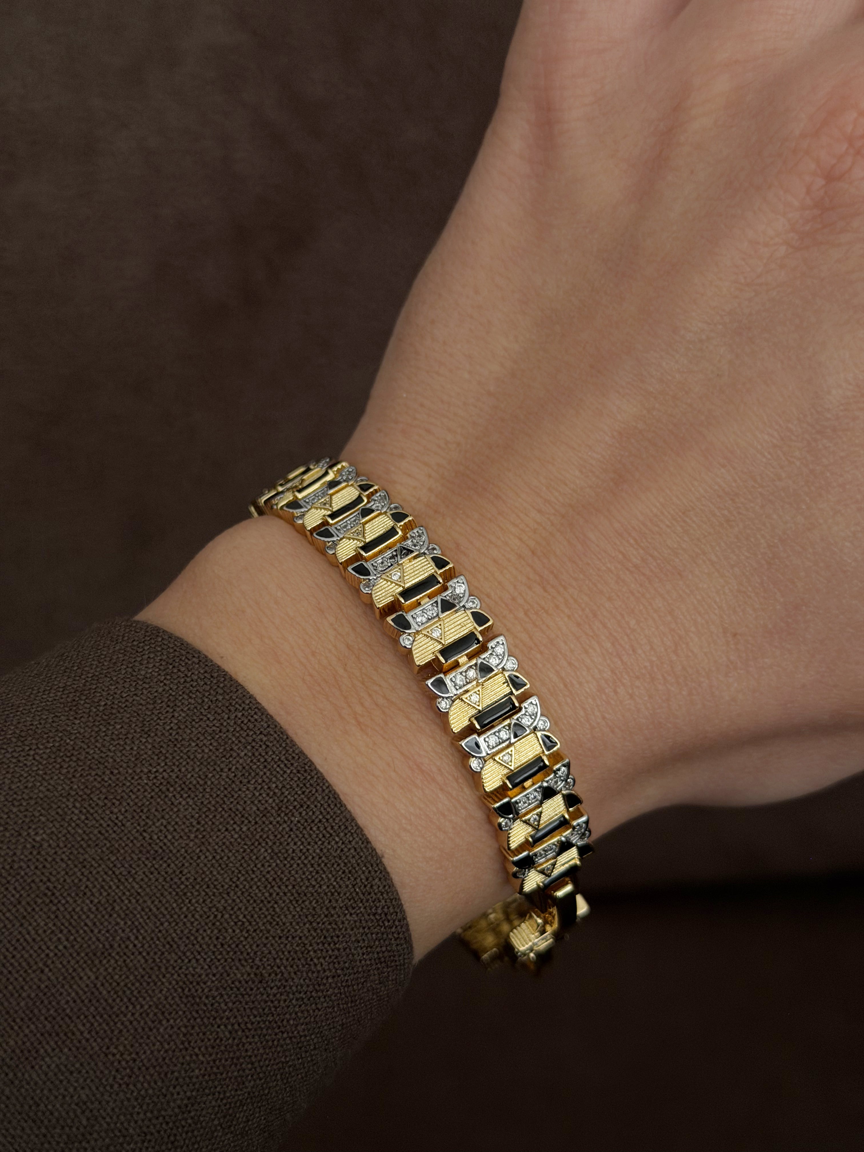 Gold Black Enamel Cz Accent Watch Band Link Bracelet wholesale jewelry BRACELETS  Catwalk Jewellery Europe