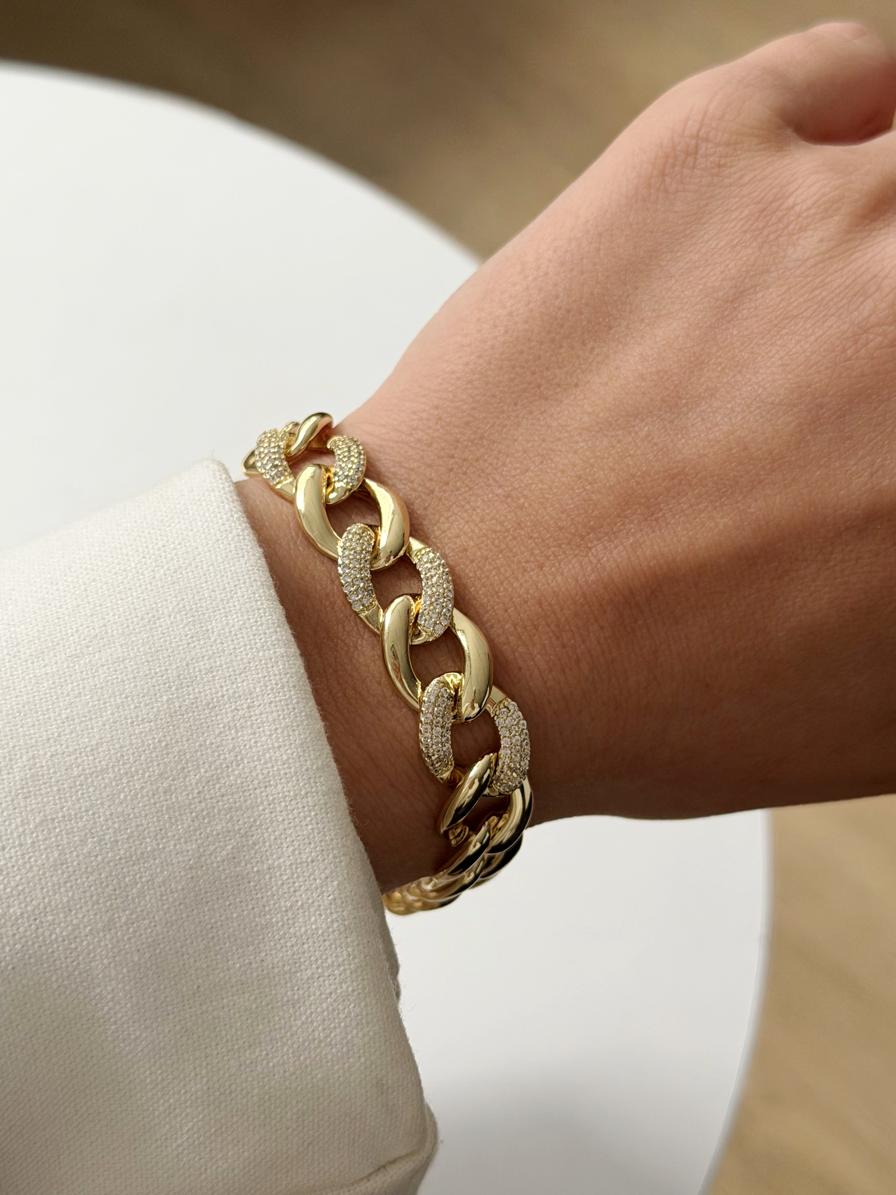 Gold Cz Pave Studded Chunky Curb Chain Bracelet wholesale jewelry BRACELETS  Catwalk Jewellery Europe